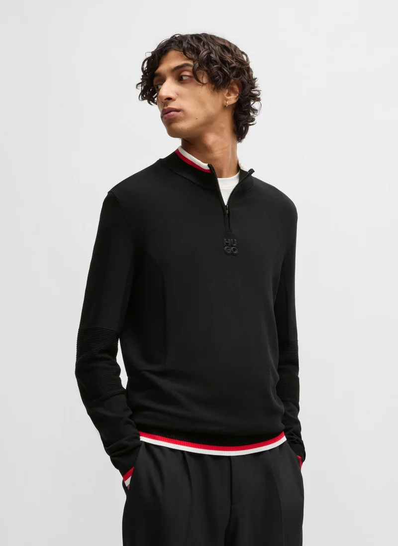 هوجو Zip-neck sweater with contrast tipping