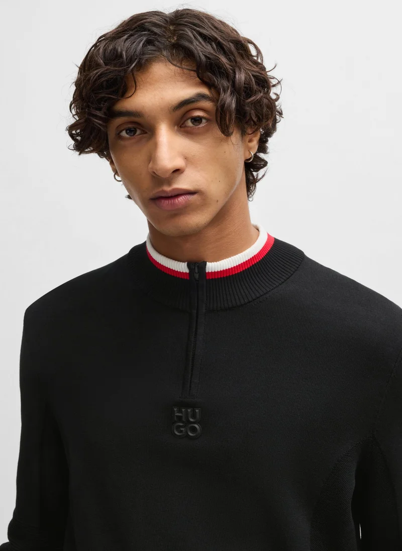 HUGO Zip-neck sweater with contrast tipping