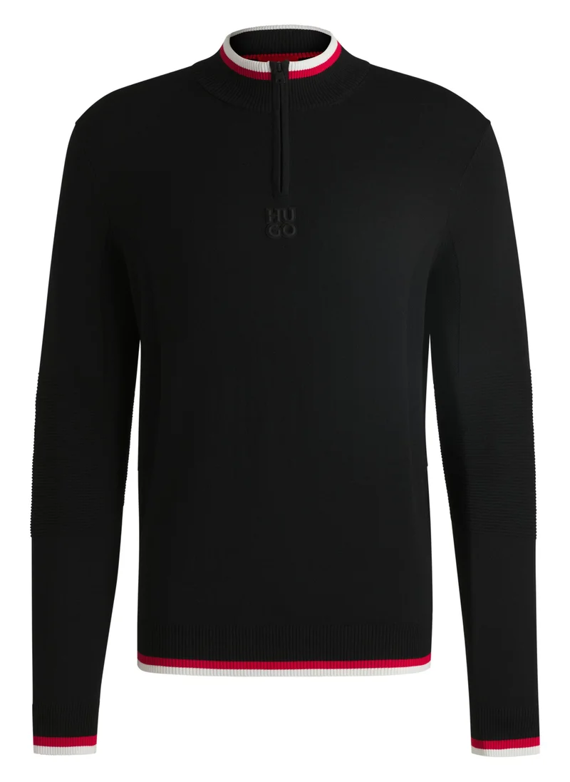 HUGO Zip-neck sweater with contrast tipping