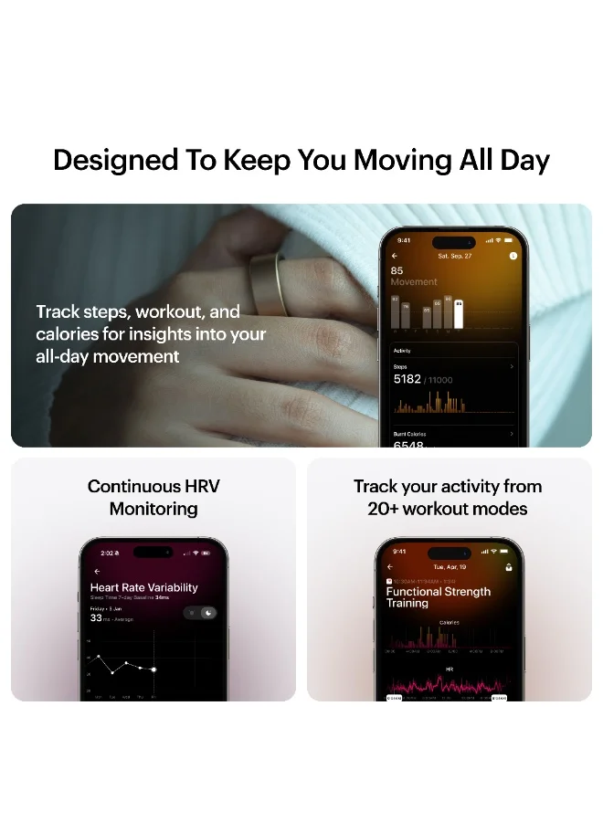 ULTRAHUMAN Ring AIR - Advanced sleep-tracking wearable, HRV & Temperature Monitoring,Track workout, movement & recovery, Water resistant, 6 Days Battery Life with Lifetime Free Subscription (Size 5)