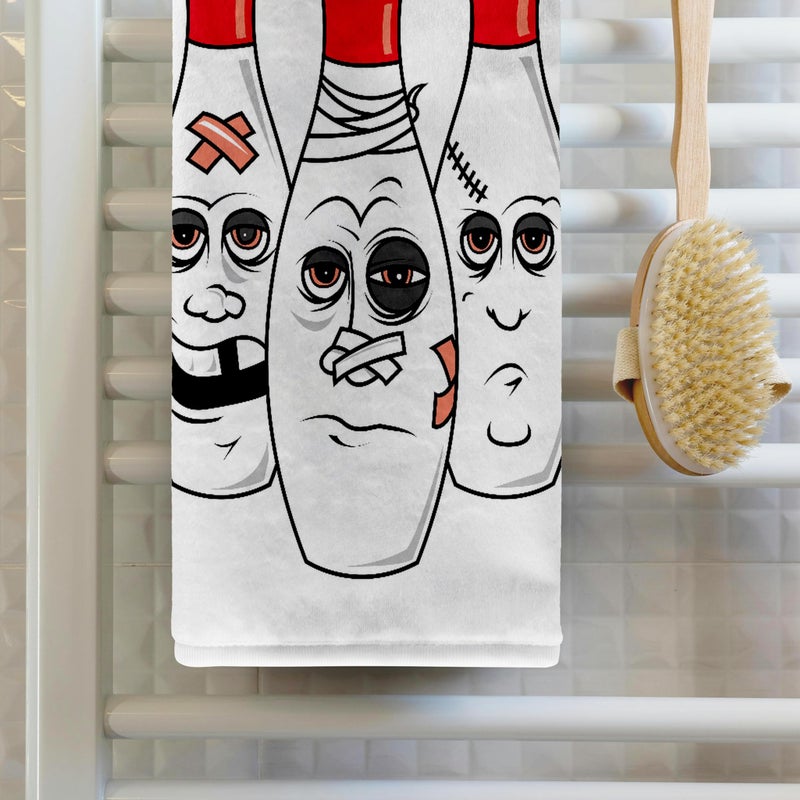 3DROSE 3D Rose TWL_116311_1 Funny Busted Up Injured Bowling Pins Cartoon Sports Design Towel  15 x 22 - Image 1