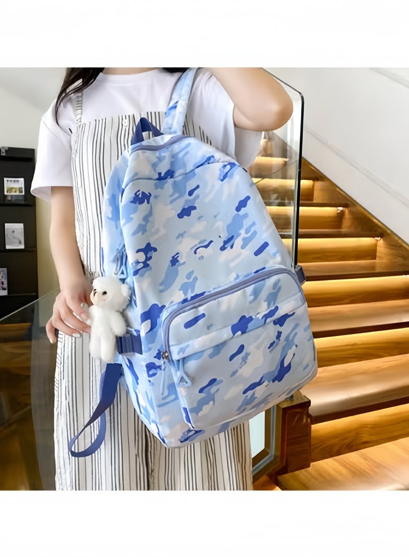 GGEROU حقيبة ظهر للأطفال للمراهقين حقيبة مدرسية للمدرسة الابتدائية والمتوسطة مع مجموعة صندوق الغداء زرقاء - Image 3