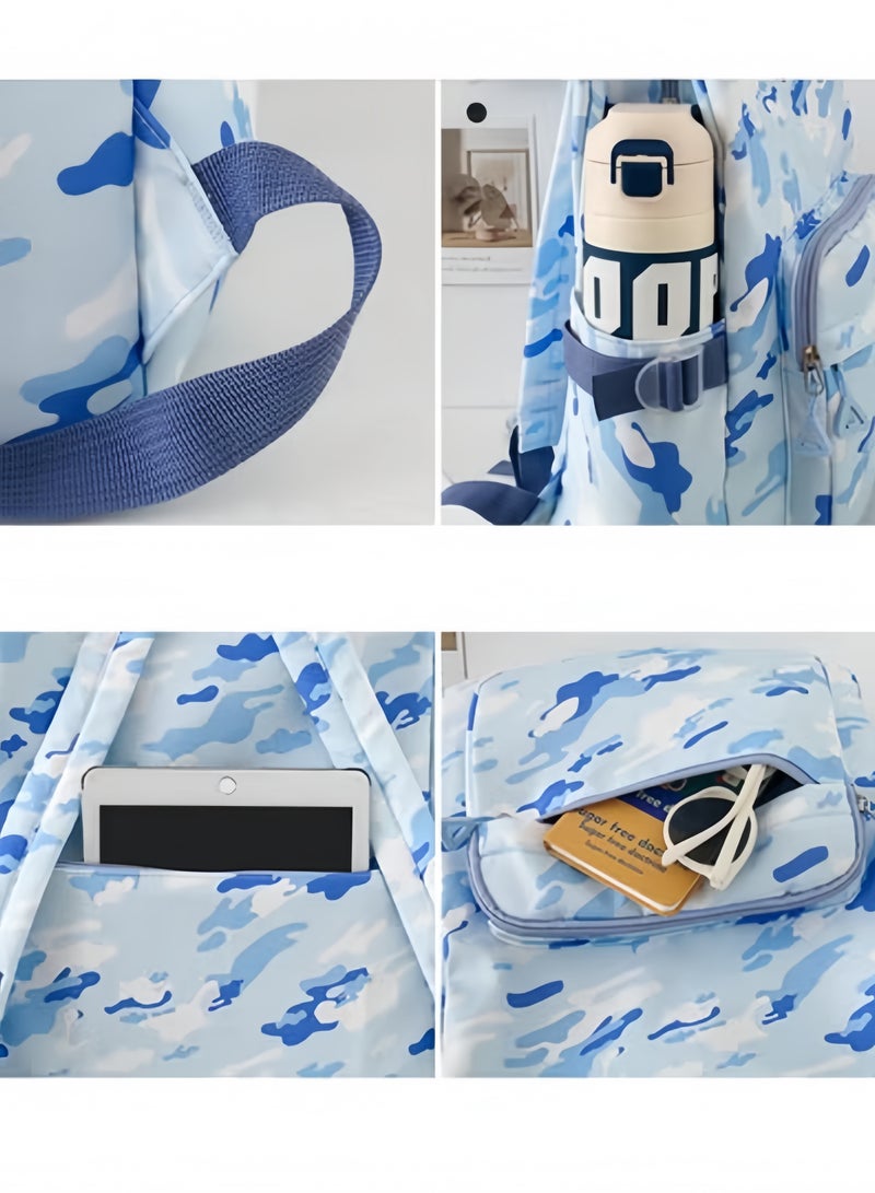 GGEROU حقيبة ظهر للأطفال للمراهقين حقيبة مدرسية للمدرسة الابتدائية والمتوسطة مع مجموعة صندوق الغداء زرقاء - Image 5