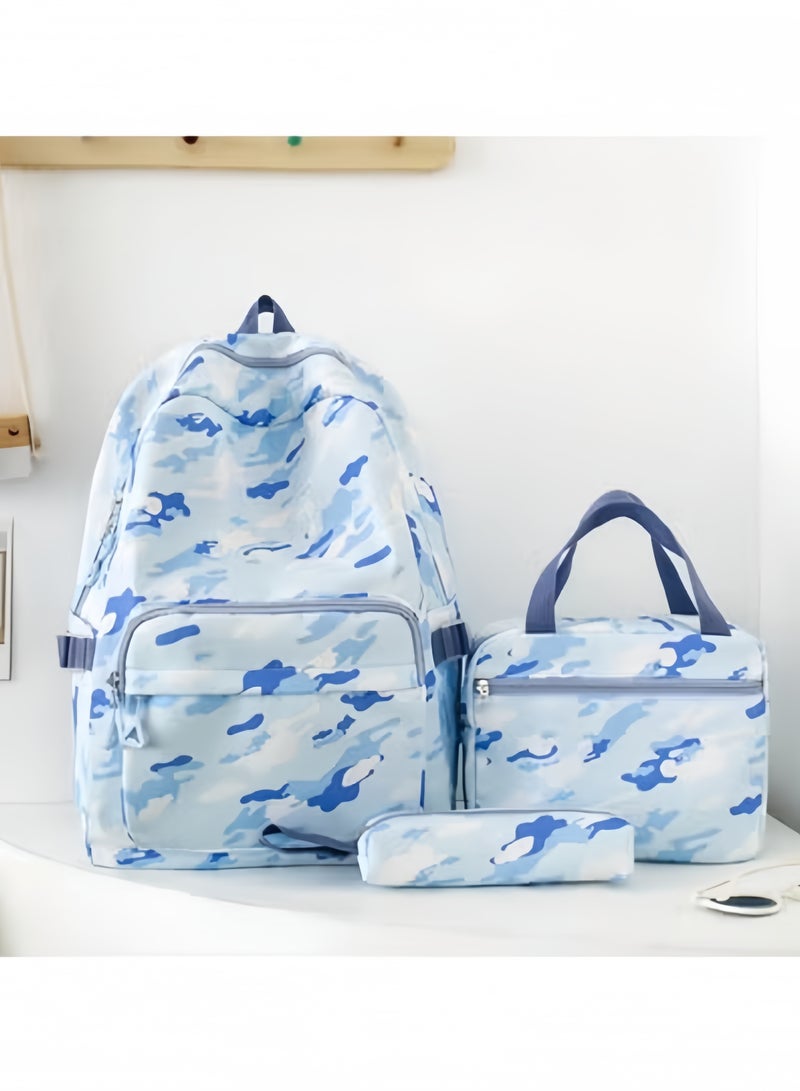 GGEROU حقيبة ظهر للأطفال للمراهقين حقيبة مدرسية للمدرسة الابتدائية والمتوسطة مع مجموعة صندوق الغداء زرقاء - Image 2