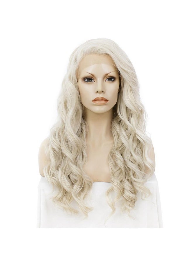 IMSTYLE Ash Blonde Synthetic Hair Lace Front Wigs Long Curly Wave Wigs Heat Resistant Hair Cosplay Wig 24 Inch For Woman Drag Queen  - Image 3