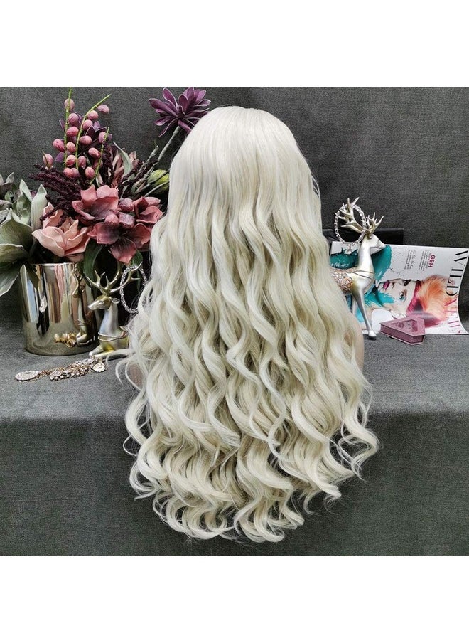 IMSTYLE Ash Blonde Synthetic Hair Lace Front Wigs Long Curly Wave Wigs Heat Resistant Hair Cosplay Wig 24 Inch For Woman Drag Queen  - Image 4