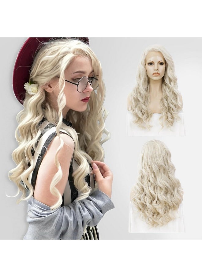 IMSTYLE Ash Blonde Synthetic Hair Lace Front Wigs Long Curly Wave Wigs Heat Resistant Hair Cosplay Wig 24 Inch For Woman Drag Queen  - Image 2