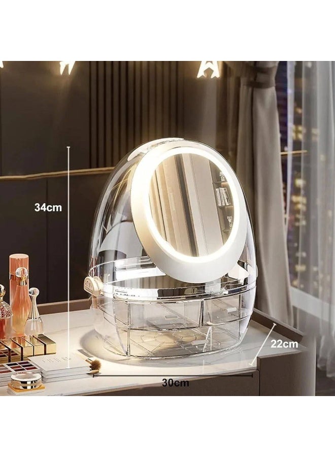 منظم مكياج فاخر مزود ب مرايه دوارة ولمبه و 3 ادراج ووصله USB - Image 1