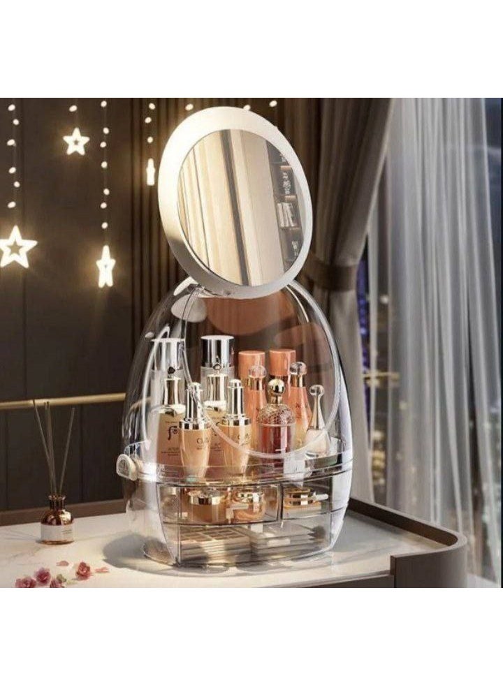 منظم مكياج فاخر مزود ب مرايه دوارة ولمبه و 3 ادراج ووصله USB - Image 2