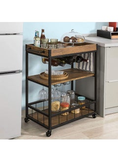 INDIDECOR INDIDECOR 45932 Classic Style MDF Wood Metal 3 Tiers Kitchen Serving Trolley with Wine Rack Black  - Image 3