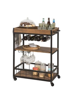 INDIDECOR INDIDECOR 45932 Classic Style MDF Wood Metal 3 Tiers Kitchen Serving Trolley with Wine Rack Black  - Image 1