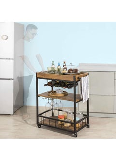 INDIDECOR INDIDECOR 45932 Classic Style MDF Wood Metal 3 Tiers Kitchen Serving Trolley with Wine Rack Black  - Image 2