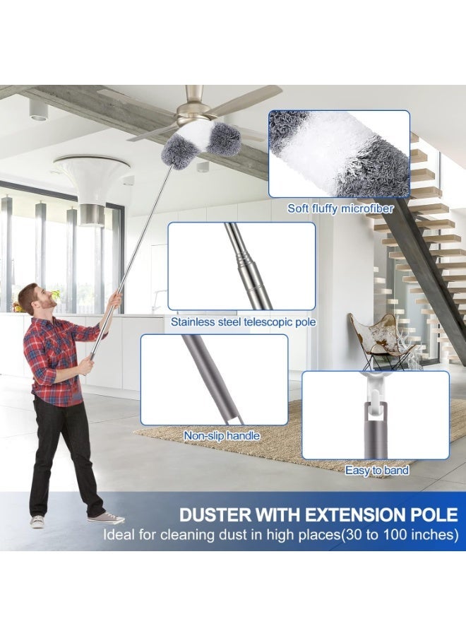 Bukela Microfiber Duster Kit (11PCS) - Washable Dusters with Extension Pole (30 to 100 in) for Cleaning Ceilings, Fans, Furniture - Image 2