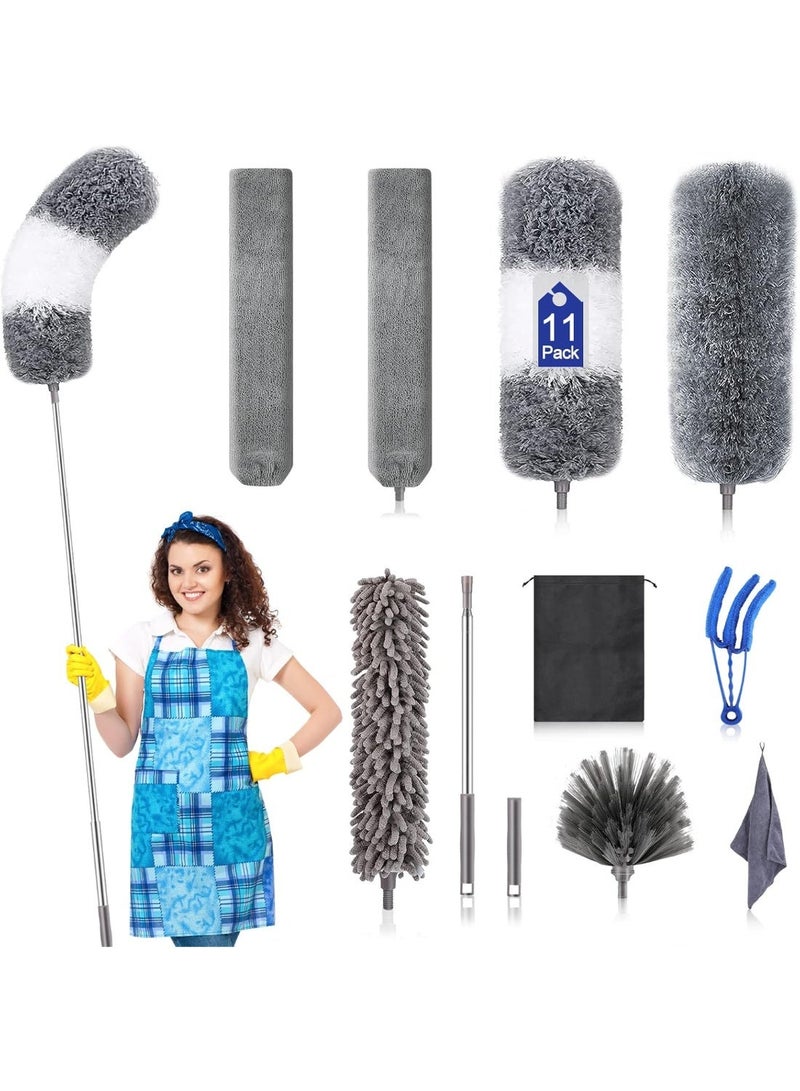 Bukela Microfiber Duster Kit (11PCS) - Washable Dusters with Extension Pole (30 to 100 in) for Cleaning Ceilings, Fans, Furniture - Image 1