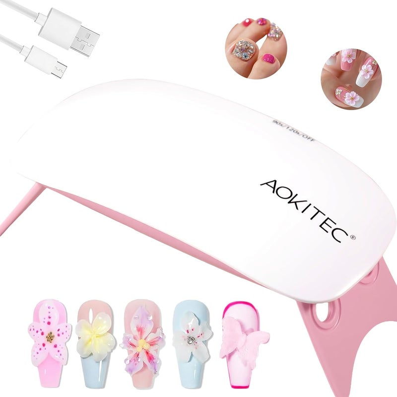 Aokitec Mini UV Lamps for Gel Nails Professional LED Nail Curing Dryer Protable UV Lamps for Light with 2 Timer USB for Glue Gel Polish Builder Poly Gel for Beginner Travel Home Salon Whitepink