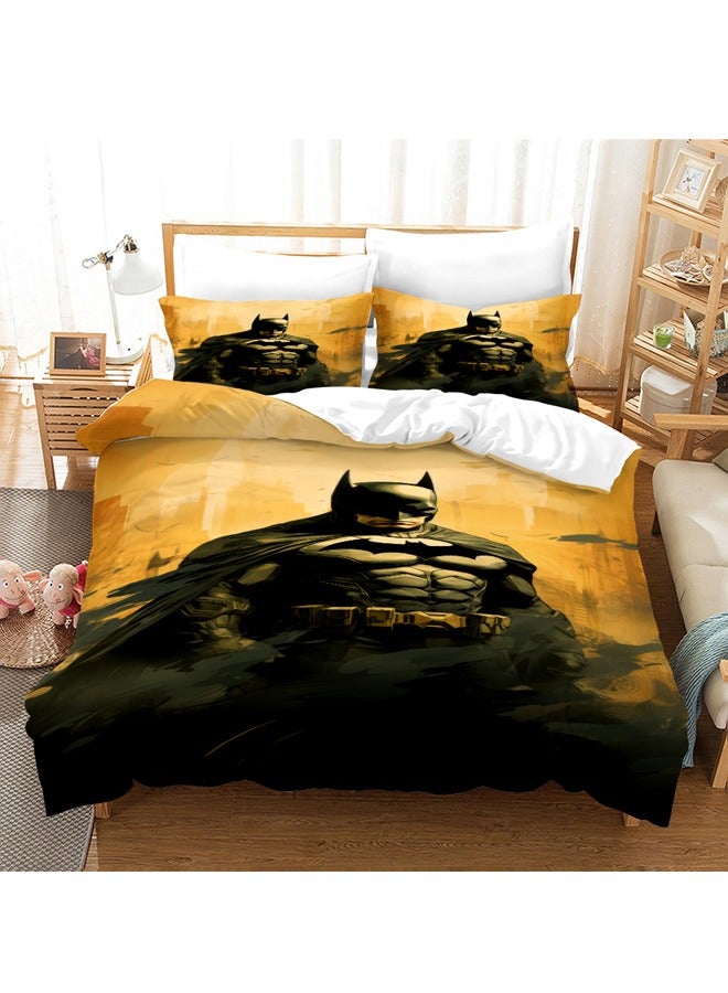 Cartoon Batman pattern bedding three-piece set of soft microfiber polyester sheets including cover and two pillowcases (size 150cmX200cm)  - Image 1
