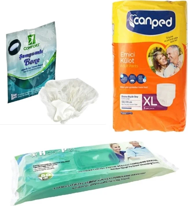 CANPED Absorbent Panties + Haspet Shampoo Cap + Haspet Antibacterial Perineal Area Cleaning Towel