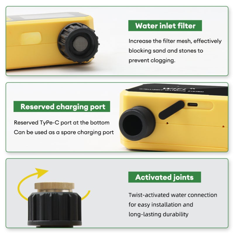 WiFi Sprinkler Timer G3/4", Single Channel Smart Irrigation Controller with Rain Sensing, Solar Powered & USB-C Backup, 3200mAh Battery, APP Programmable Drip System for Garden Yard Lawn - Image 4