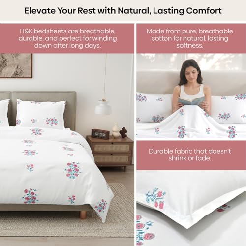 Haus & Kinder Bed Sheet Double Bed | 100% Combed Cotton 186 TC Queen Size Bedsheet | 100 X 90 Inches Double Bed Bedsheet with 2 Pillow Covers | Soft, Chic, Cozy, – Festive Harmony - Image 4
