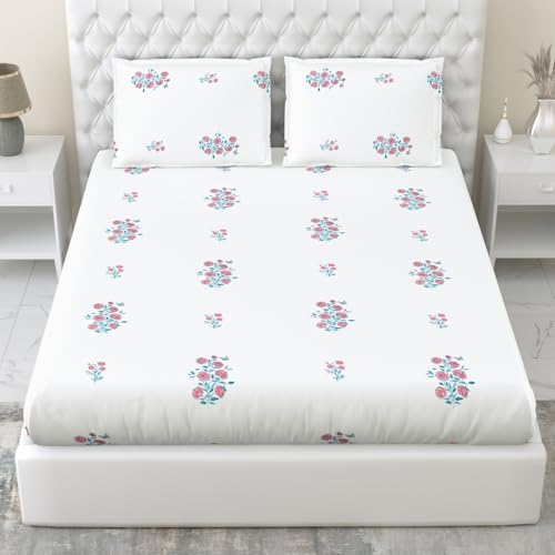 Haus & Kinder Bed Sheet Double Bed | 100% Combed Cotton 186 TC Queen Size Bedsheet | 100 X 90 Inches Double Bed Bedsheet with 2 Pillow Covers | Soft, Chic, Cozy, – Festive Harmony - Image 1