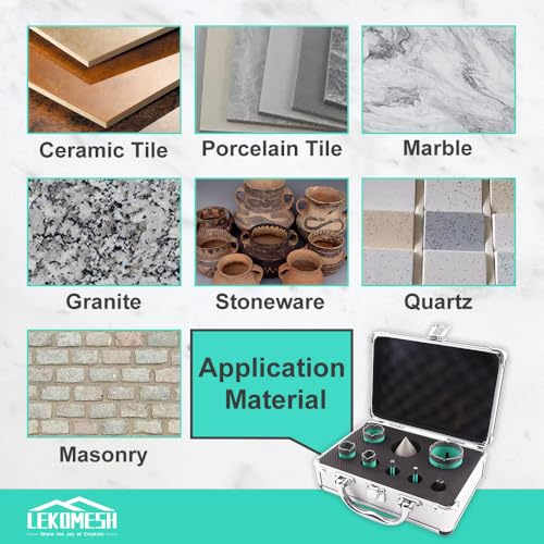 LEKOMESH Diamond Core Drill Bits Set 8pcs Tile Hole Saw Kit for Porcelain Tile Ceramic Marble Brick Concrete with 5/8-11 Thread(6/6/20/25/35/50mm+50mm Beveling Chamfer Bit+Triangle Shank Adapter) - Image 5