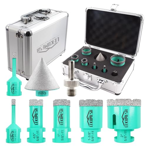 LEKOMESH Diamond Core Drill Bits Set 8pcs Tile Hole Saw Kit for Porcelain Tile Ceramic Marble Brick Concrete with 5/8-11 Thread(6/6/20/25/35/50mm+50mm Beveling Chamfer Bit+Triangle Shank Adapter) - Image 1