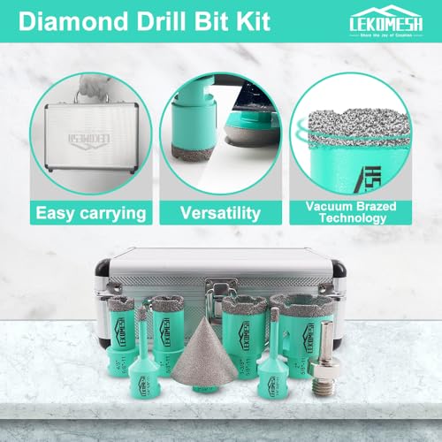 LEKOMESH Diamond Core Drill Bits Set 8pcs Tile Hole Saw Kit for Porcelain Tile Ceramic Marble Brick Concrete with 5/8-11 Thread(6/6/20/25/35/50mm+50mm Beveling Chamfer Bit+Triangle Shank Adapter) - Image 4