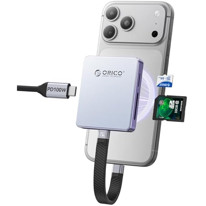 rayihni قارئ بطاقات ORICO M.2 المغناطيسي وحافظة SSD لجهاز iPhone 15/16/17 Pro - 5 في 1 TF/SD 3.0 مع NVME 2230/2242، USB 3.2 Gen2، PD 100W - AP42F (بدون قرص)  - Image 1