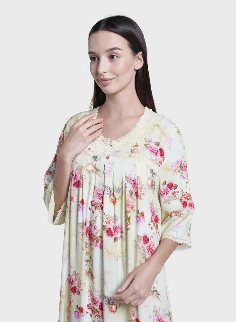 كشخة Green Print Rayon Long Nightwear Dress (CNH479)