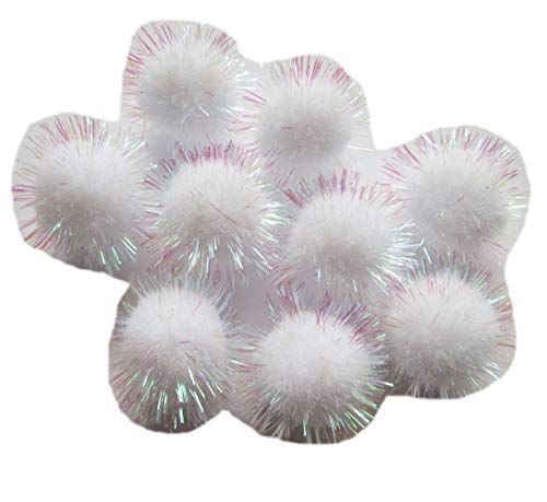 YYCRAFT 50pcs Glitter Tinsel Pom Poms Sparkle Balls for DIY CraftParty DecorationCat Toys25mmWhite Color - Image 1