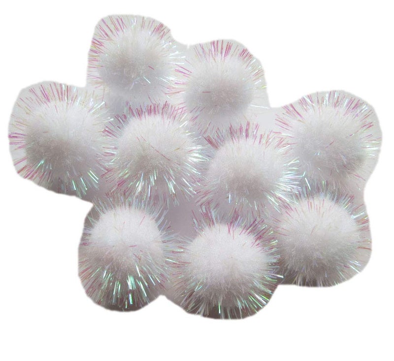 YYCRAFT 50pcs Glitter Tinsel Pom Poms Sparkle Balls for DIY CraftParty DecorationCat Toys25mmWhite Color - Image 3