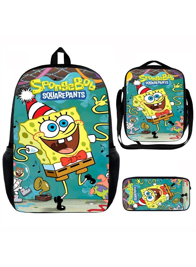 سبونج بوب سكوير بانتس سبونجبوب سكوير على ظهره مقلمة حقيبة الغداء ثلاث قطع دعوى الرجال والنساء الترفيه الرياضة حقيبة السفر طالب حقيبة المدرسة - Image 1