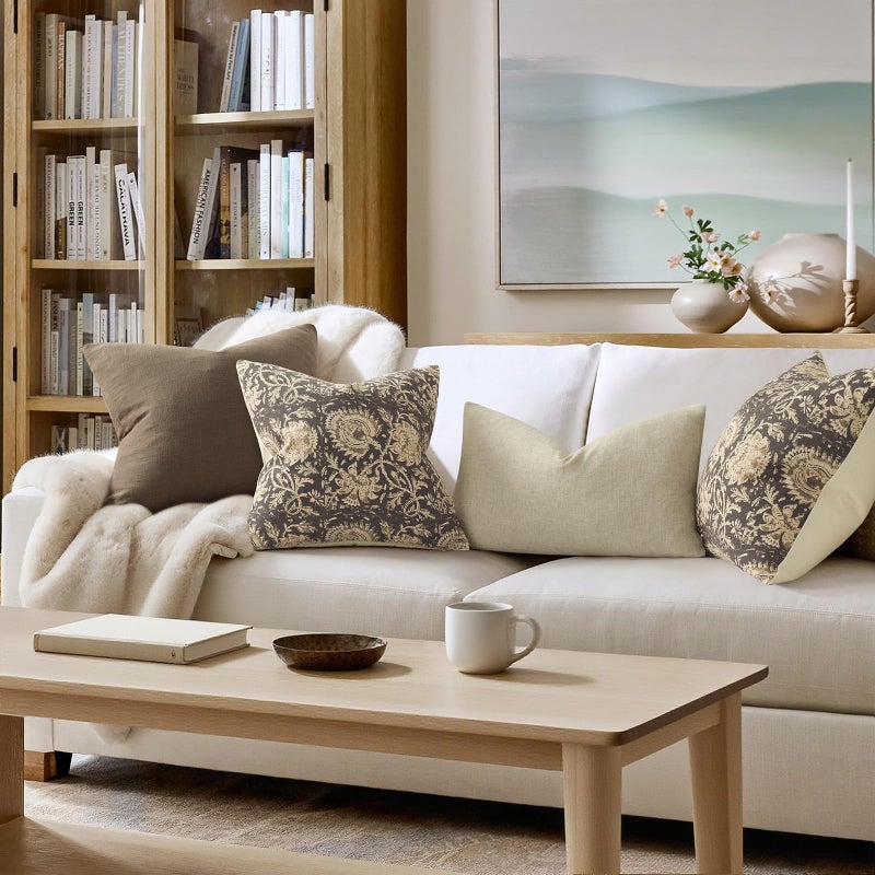 DKwizme Vintage Floral Print Throw Pillow Covers 18x18 Set of 2 Neutral Modern Farmhouse Pillowcases Accent Decorative Cushion Covers Boho Home Decor for Couch Sofa Chair Bed Living Room, Rustic Gray - Image 4