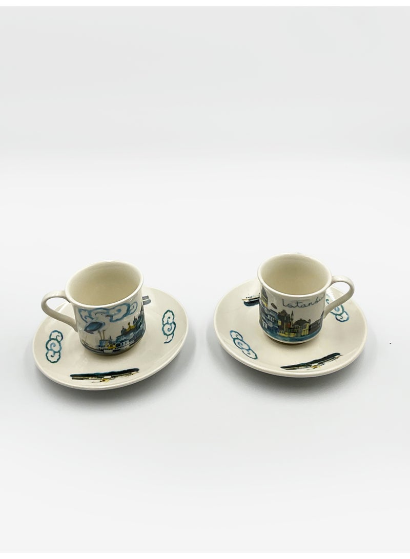 Authentic Espresso & Turkish Coffee Cup Set with White Istanbul Design – 2 Pieces | Made in Turkey - Image 4