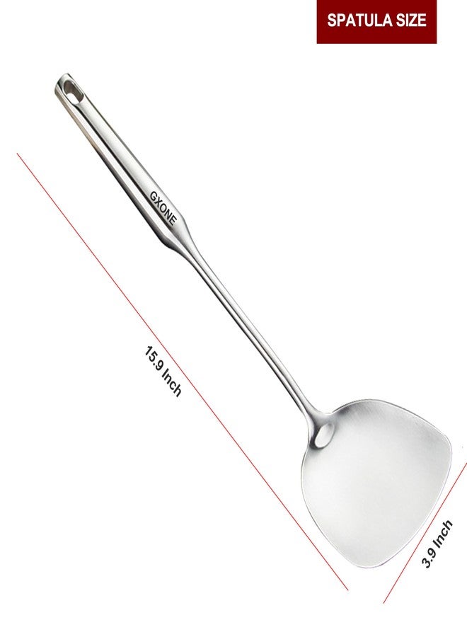 GXONE Wok Spatula Stainless Steel, Wide Metal Spatula with Hollow Long Handle Wok Utensils,Silver/14.7Inch - Image 2
