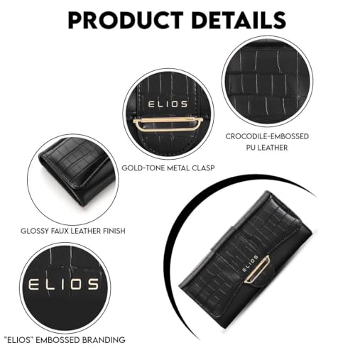 Elios Women's Croc-Embossed PU Leather Wallet Clutch Phone Holder Card Organizer Zipper Pockets Wallet Purse for Women and Ladies I Gift for Women (Black) - Image 4