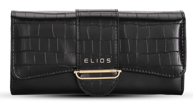 Elios Women's Croc-Embossed PU Leather Wallet Clutch Phone Holder Card Organizer Zipper Pockets Wallet Purse for Women and Ladies I Gift for Women (Black) - Image 2