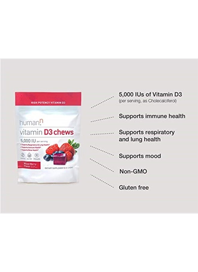 Vitamin D3 Chews - High Potency Vitamin D3 5000iu (125mcg) Helps Support Healthy Mood, Immune Support, Respiratory Health & Bone Health, Mixed Berry Flavor, 30-Count