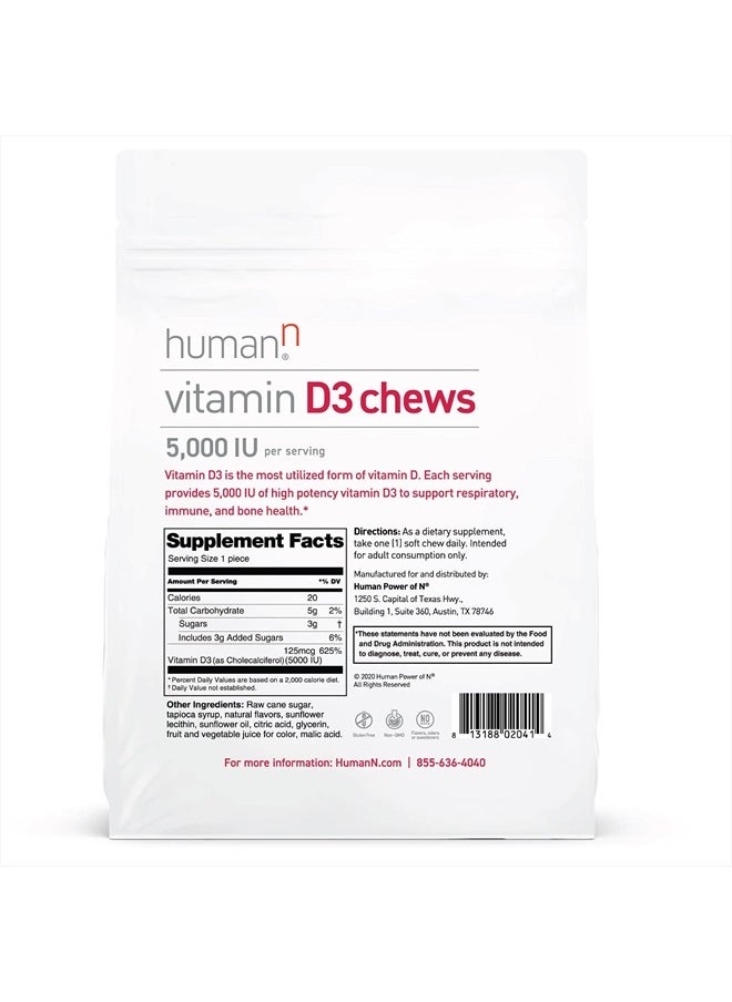 Vitamin D3 Chews - High Potency Vitamin D3 5000iu (125mcg) Helps Support Healthy Mood, Immune Support, Respiratory Health & Bone Health, Mixed Berry Flavor, 30-Count
