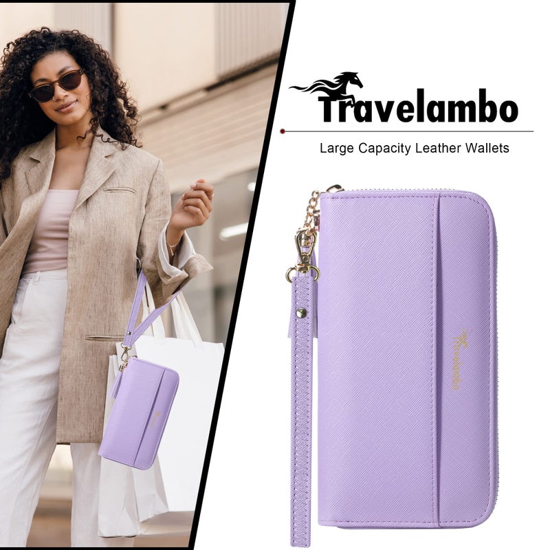 Travelambo Womens Wallet Tassel Bifold Ladies Clutch Wristlet Wrist strap Long Purse (CH Light Purple) - Image 2