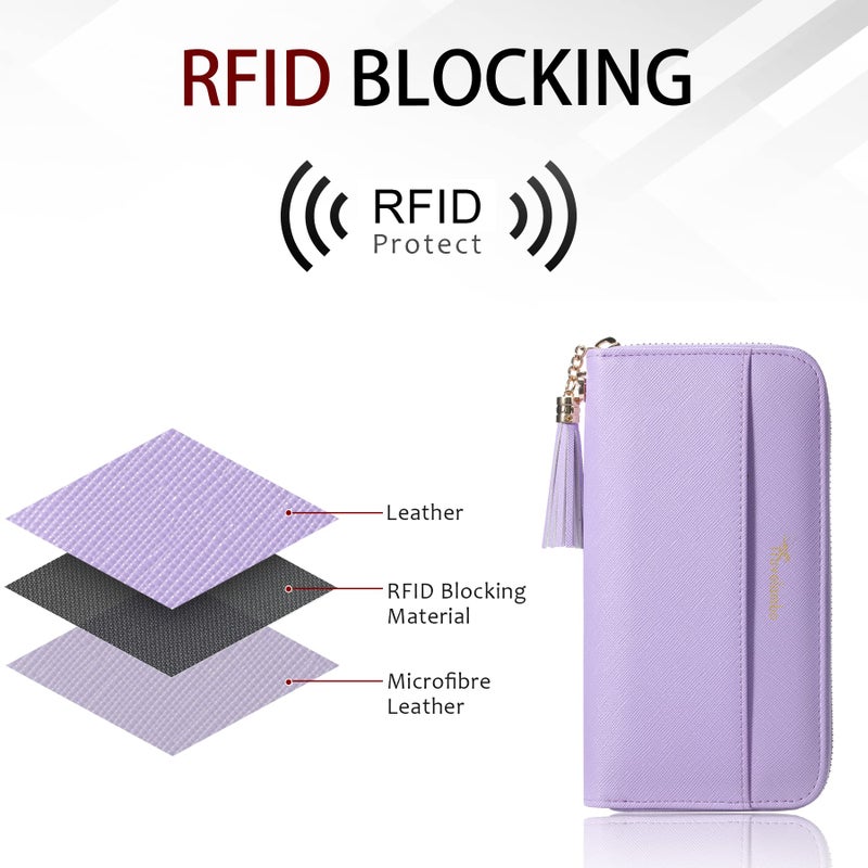 Travelambo Womens Wallet Tassel Bifold Ladies Clutch Wristlet Wrist strap Long Purse (CH Light Purple) - Image 5