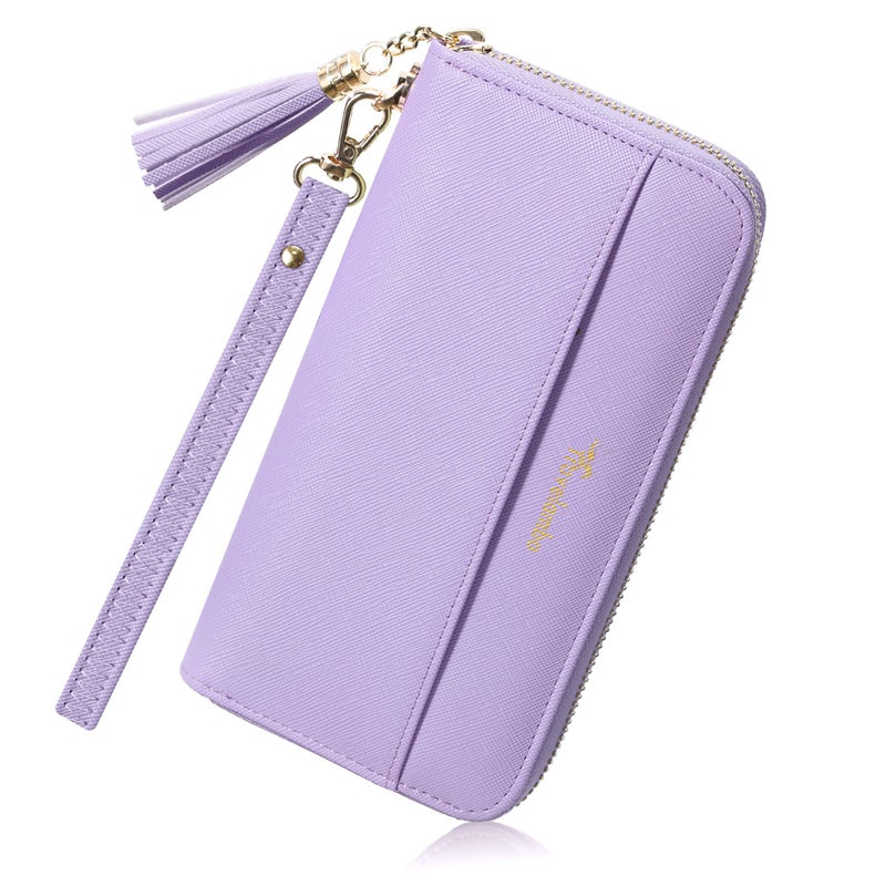 Travelambo Womens Wallet Tassel Bifold Ladies Clutch Wristlet Wrist strap Long Purse (CH Light Purple) - Image 1
