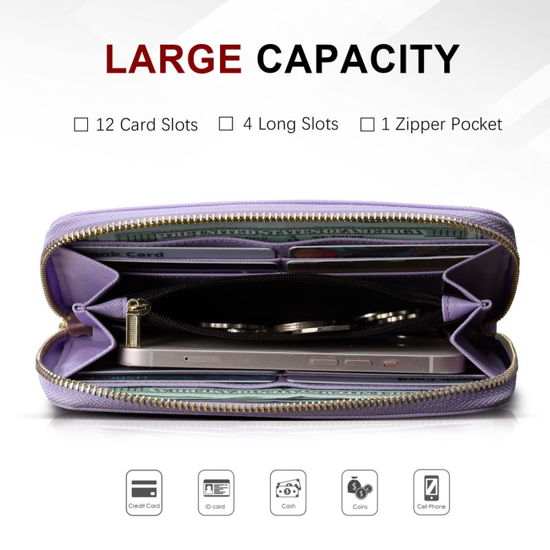 Travelambo Womens Wallet Tassel Bifold Ladies Clutch Wristlet Wrist strap Long Purse (CH Light Purple) - Image 4