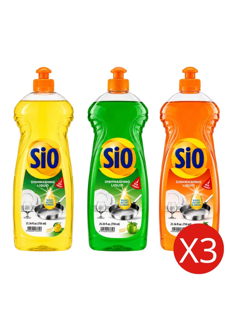 SIO Dishwashing Liquid 750 ml Pack of 3 | Lemon Apple Orange | Dish Soap Grease Cleaner - Image 1
