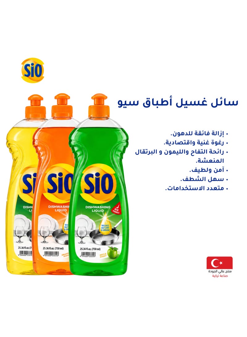 SIO Dishwashing Liquid 750 ml Pack of 3 | Lemon Apple Orange | Dish Soap Grease Cleaner - Image 2