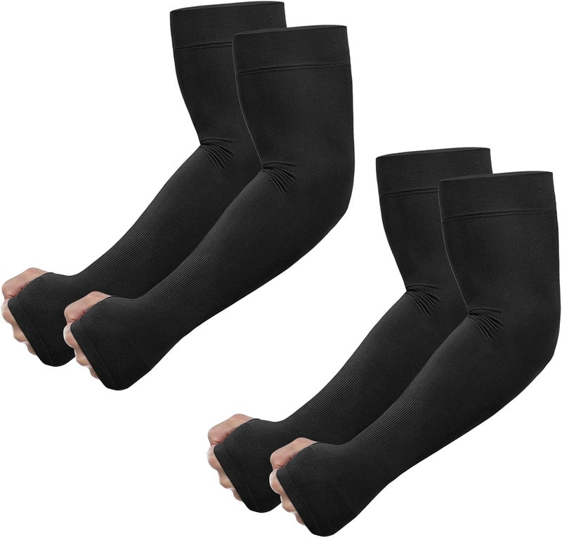 Newbyinn UV Sun Protection Arm Sleeves with Thumb Hole for Men Women Youth, Cooling Sleeve to Cover Tattoo, Mid-Compression - Image 1