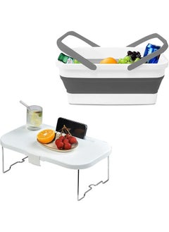 Arabest Picnic Basket with Food Tray Table, 2 in 1 Outdoor Folding Picnic Basket, Grocery Basket, Multi Function Lid 15l for Camping, Hiking, BBQ, Beach (White)  - Image 1