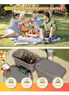 Arabest Picnic Basket with Food Tray Table, 2 in 1 Outdoor Folding Picnic Basket, Grocery Basket, Multi Function Lid 15l for Camping, Hiking, BBQ, Beach (White)  - Image 5