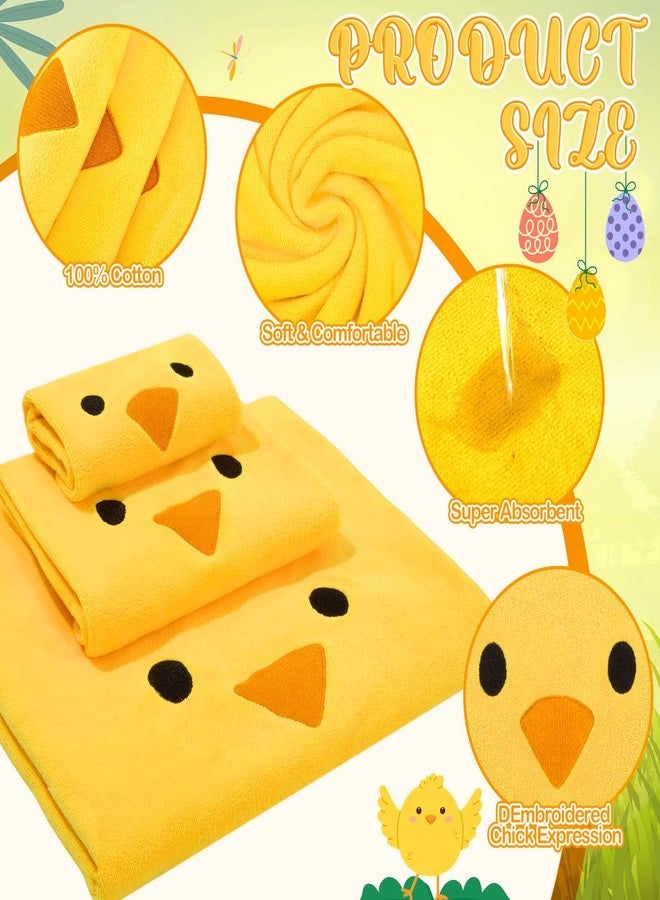 Gilprop 3 Pcs Spring Chick Bath Towels Set for Bathroom Cute Yellow Chicken Embroidered Bath Towel Hand Towel and Washcloth for Bathroom Kitchen Home Farmhouse Decor Gifts, Soft Absorbent, 3 Sizes - Image 3
