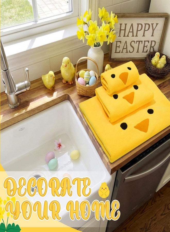 Gilprop 3 Pcs Spring Chick Bath Towels Set for Bathroom Cute Yellow Chicken Embroidered Bath Towel Hand Towel and Washcloth for Bathroom Kitchen Home Farmhouse Decor Gifts, Soft Absorbent, 3 Sizes - Image 5